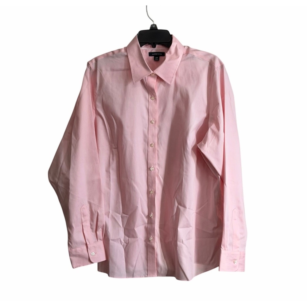 Lands End Women's 18W Pink No Iron Pinpoint Oxford blouse Button Front